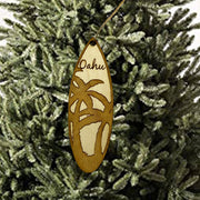 Ornament - Oahu Palm Tree Surfboard - Raw Wood Maple