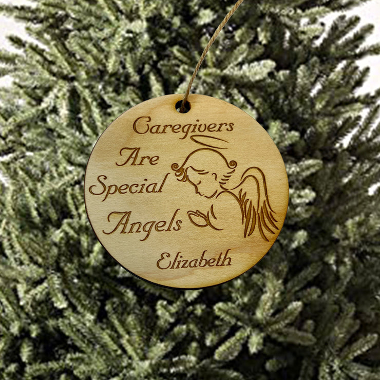 Ornament - PERSONALIZED Caregivers are Special Angels - Raw Wood