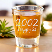 2oz Custom Personalized Happy 21 with your year Shotglass LASER