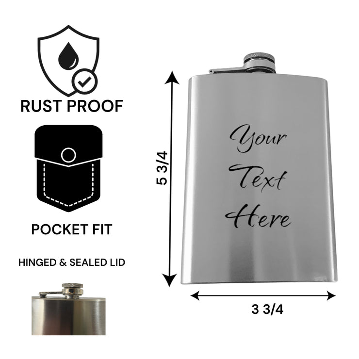8oz Stainless Steel Flask With Your Name Engraved CUSTOM PERSONALIZED