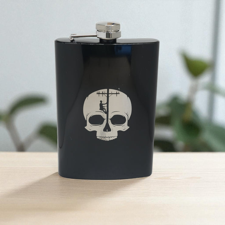 8oz BLACK Lineman Skull Flask