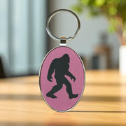 Keychain - Oval/Metal - Bigfoot Sasquatch - Leather