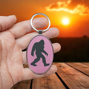 Keychain - Oval/Metal - Bigfoot Sasquatch - Leather