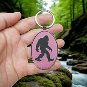 Keychain - Oval/Metal - Bigfoot Sasquatch - Leather
