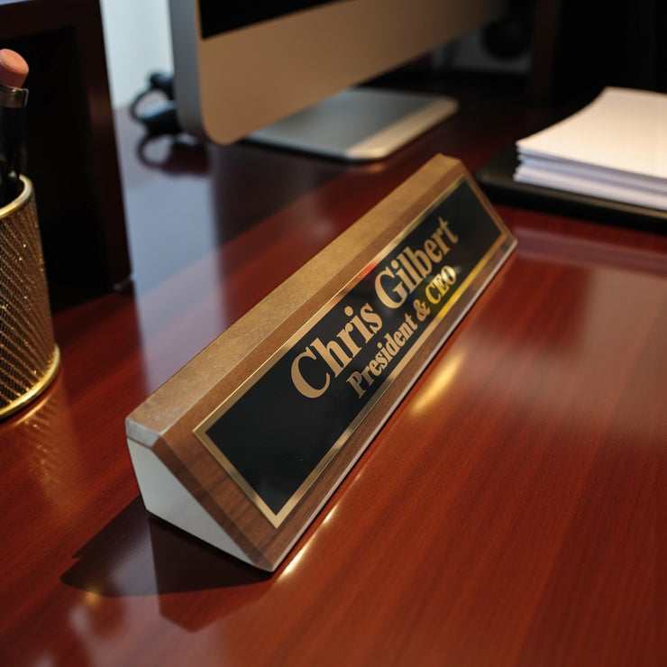 Desk Wedge Name Plate - Personalized Titles and Styles - 11 Inches