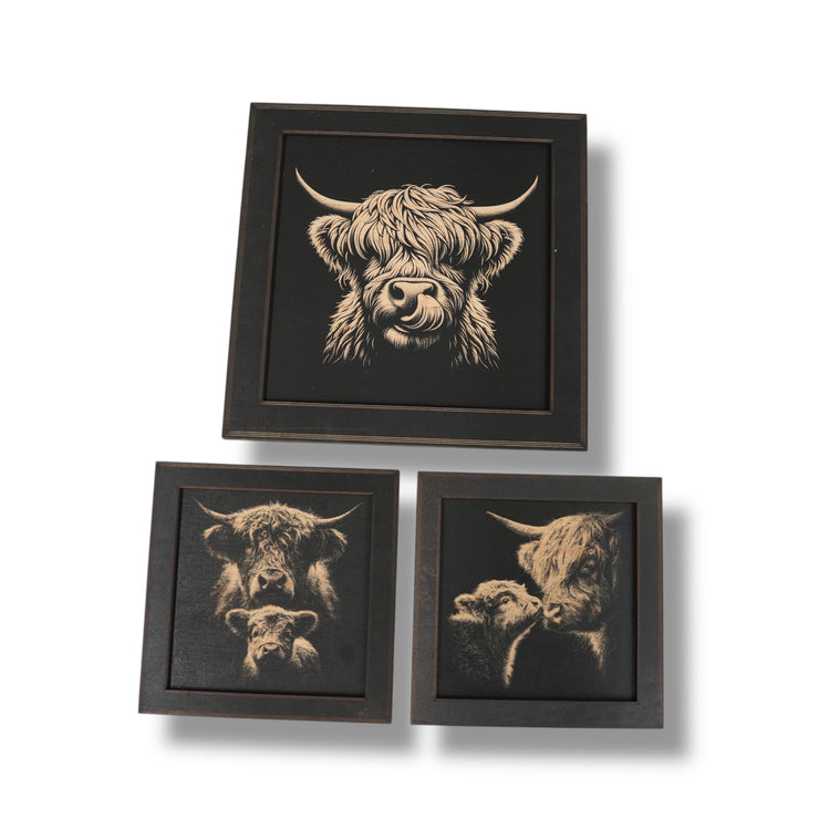 Framed Art - CUSTOM - Highland Cow SET of 3 Pictures