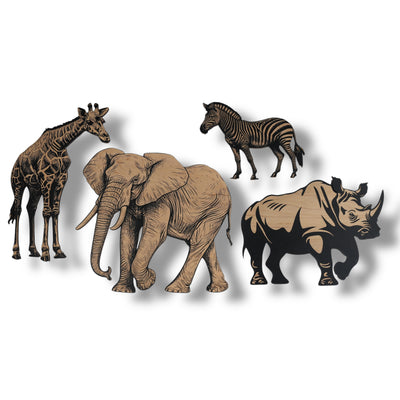 Signs - Black - Safari Animals - SET of 4 LARGE - Double stick tape included