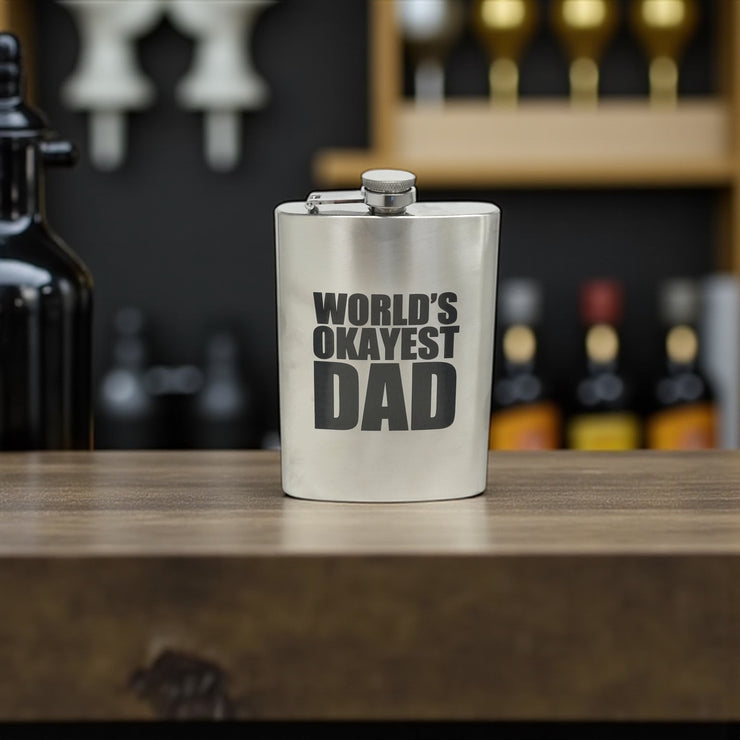 8oz Worlds Okayest Dad Stainless Steel Flask