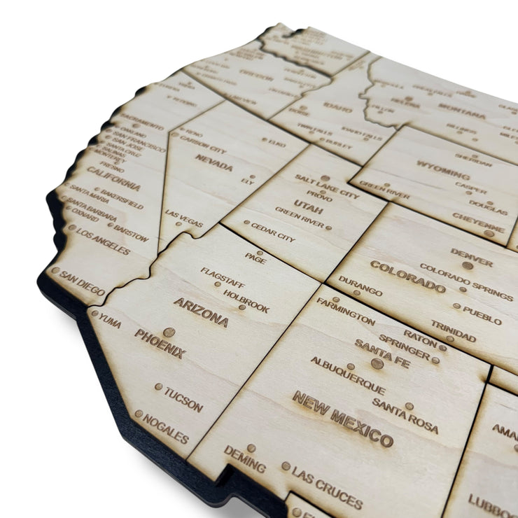 Detailed 50 State map with cities Puzzle - 26x18 Inches - 52 Piece Wood