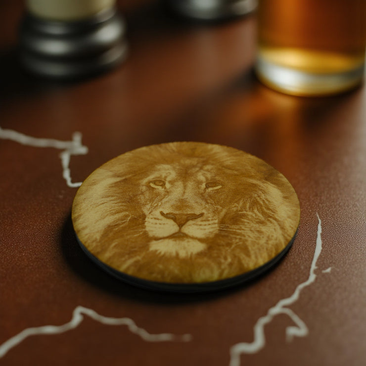 Coasters - Lion Set of 2 Raw Wood