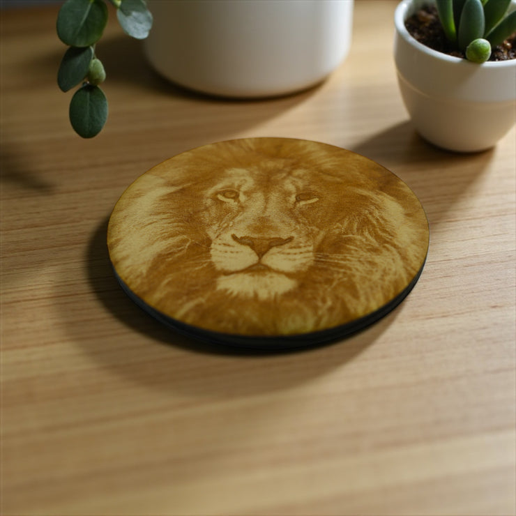 Coasters - Lion Set of 2 Raw Wood