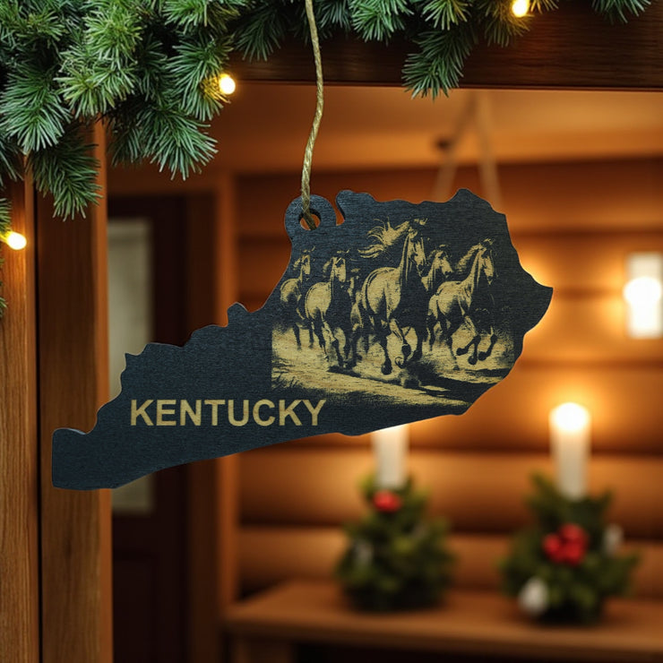 Ornament - Black - Kentucky with Horses