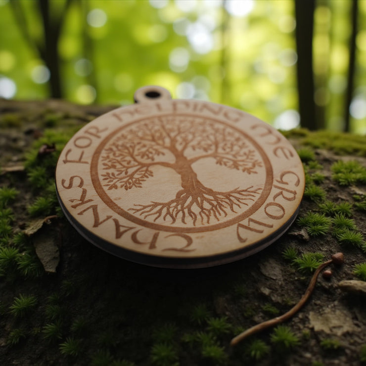 Ornament - Thanks for Helping Me Grow - Raw Wood 3x3in