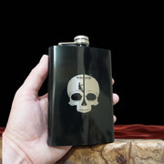 8oz BLACK Lineman Skull Flask