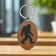 Keychain - Oval/Metal - Bigfoot Sasquatch - Leather