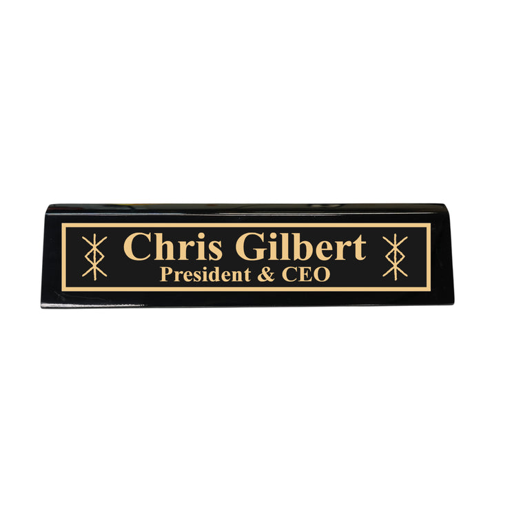 Desk Wedge Name Plate - PERSONALIZED - Viking Protection Rune - 11 Inches