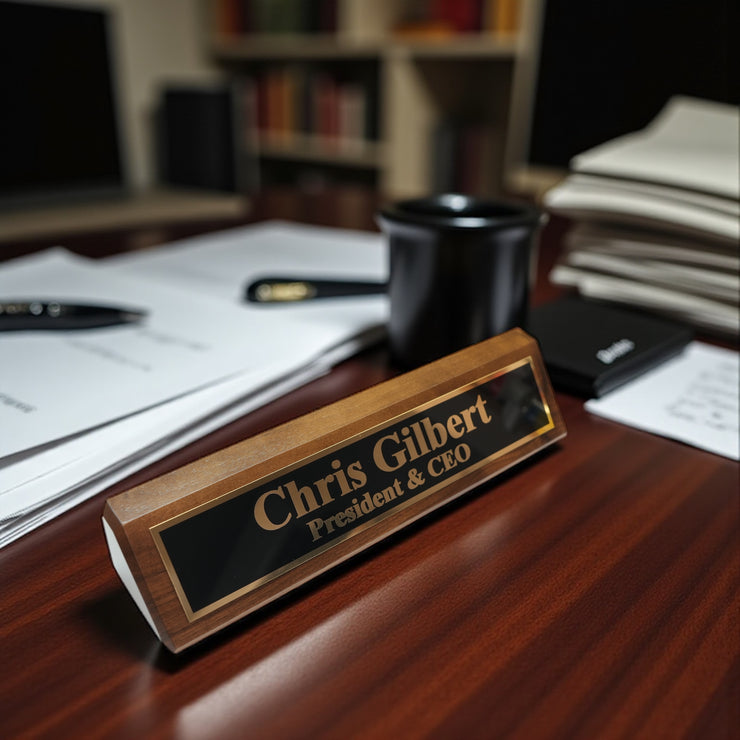 Desk Wedge Name Plate - Personalized Titles and Styles - 11 Inches