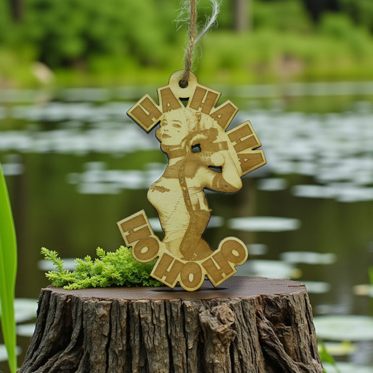 Ornament - Ha Ha Ha Ho Ho Ho - Raw Wood 3x4in
