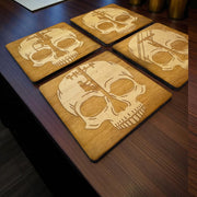 Lineman Skulls Coaster Set of 4 Raw Wood