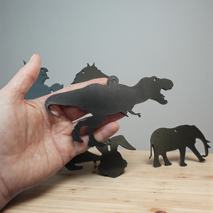Ornament - Black - Animal Silhouette Set of 6 - T-rex, Elephant, Unicorn, Horse, Bear, Rabbit