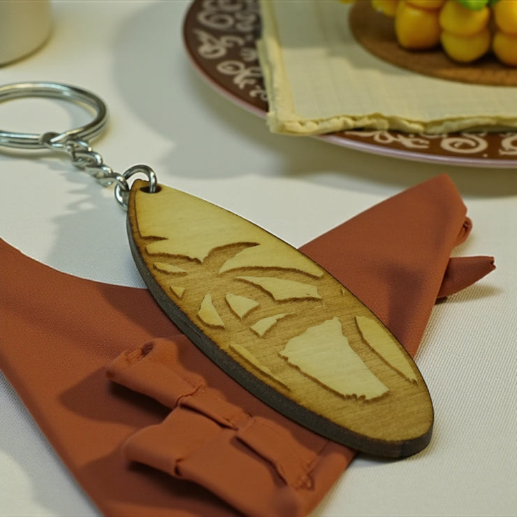 Keychain - Palm Tree Surfboard  - Birch wood