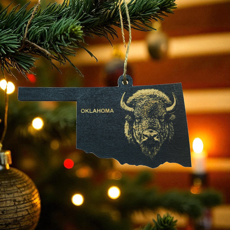 Ornament - Black - Oklahoma with Bison