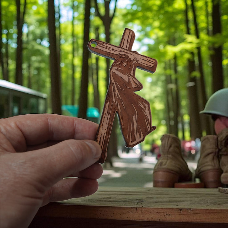 Jesus carrying cross - Cedar Ornament