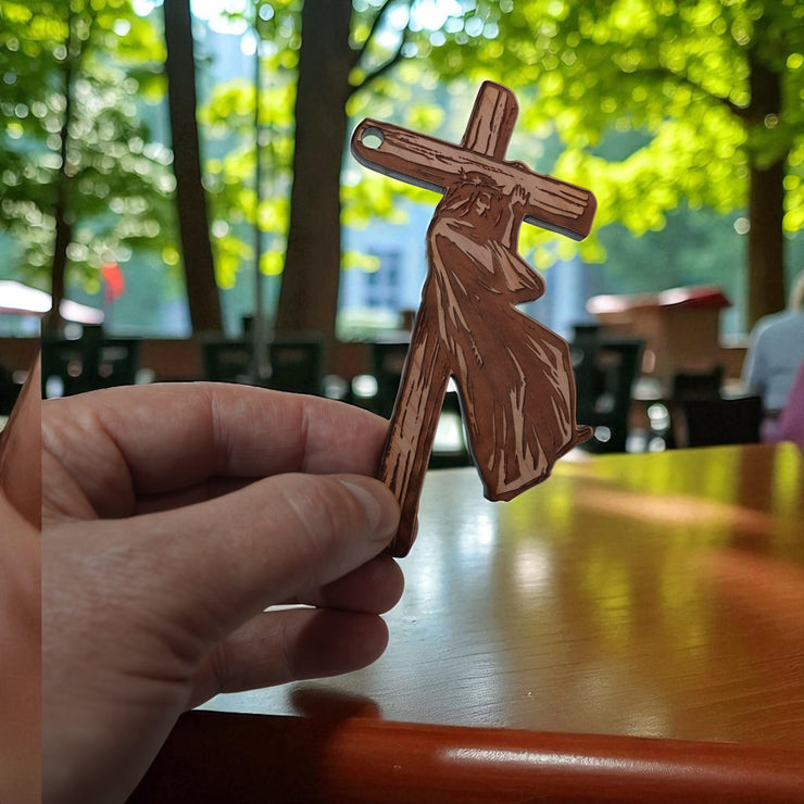 Jesus carrying cross - Cedar Ornament