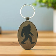 Keychain - Oval/Metal - Bigfoot Sasquatch - Leather