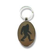 Keychain - Oval/Metal - Bigfoot Sasquatch - Leather