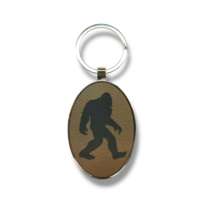 Keychain - Oval/Metal - Bigfoot Sasquatch - Leather