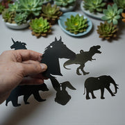 Ornament - Black - Animal Silhouette Set of 6 - T-rex, Elephant, Unicorn, Horse, Bear, Rabbit