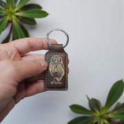 Keychain - Rectangle - Burrowing Owl - Leather