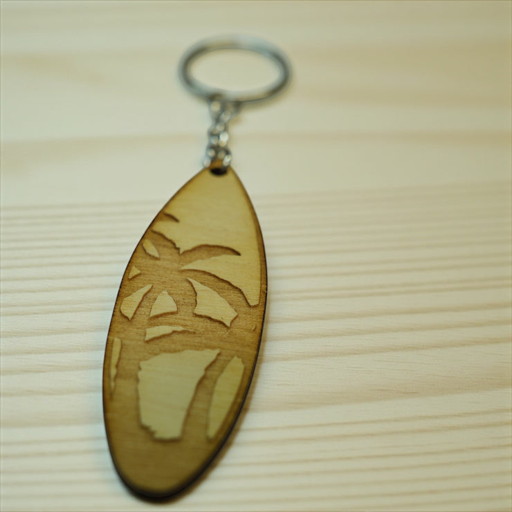 Keychain - Palm Tree Surfboard  - Birch wood