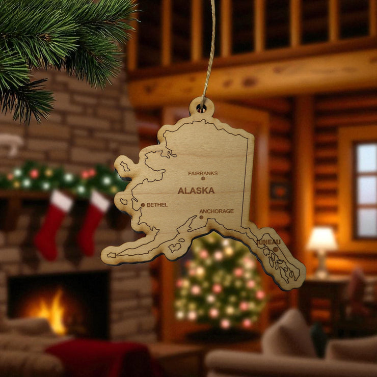 Ornament - CUSTOM - Alaska State with Cities