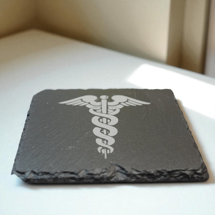 Coaster - Slate - Pharmaceutical Caduceus Hermes - SET OF 2