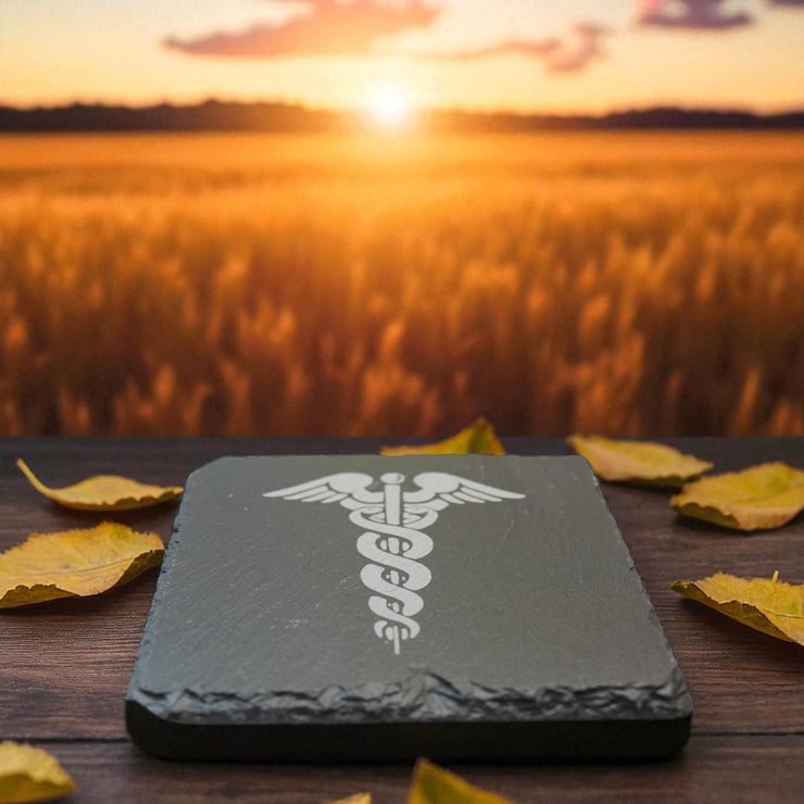 Coaster - Slate - Pharmaceutical Caduceus Hermes - SET OF 2