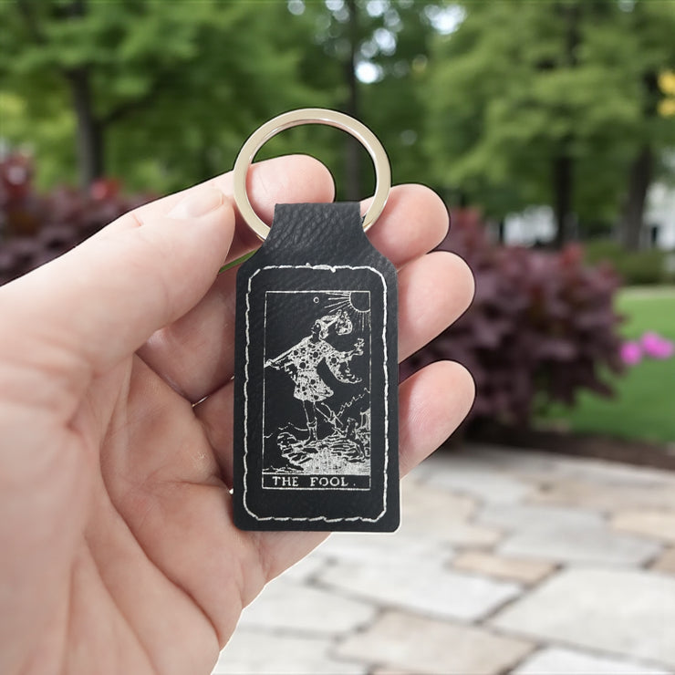 Keychain - Rectangle - The Fool Tarot Card - Leather