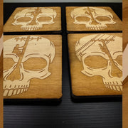 Lineman Skulls Coaster Set of 4 Raw Wood