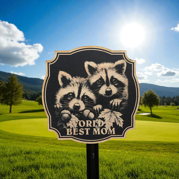 Sign - Black - Worlds best mom raccoon autumn