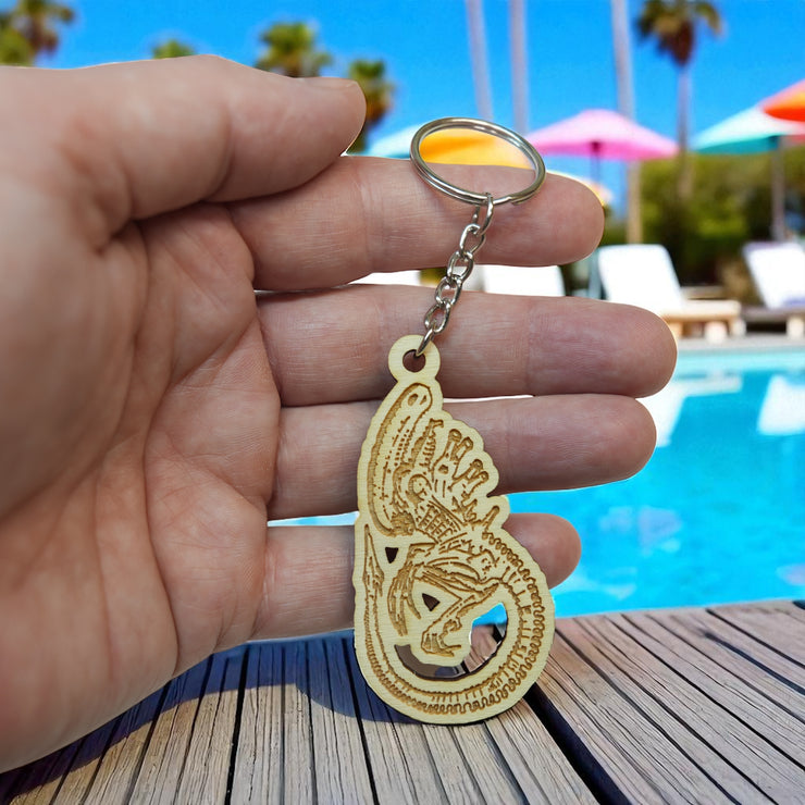 Keychain - Alien Fossil  - Birch wood
