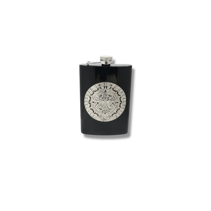 8oz BLACK Mayan Calendar Flask