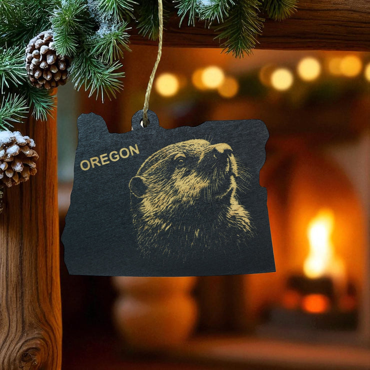 Ornament - Black - Oregon with Beaver