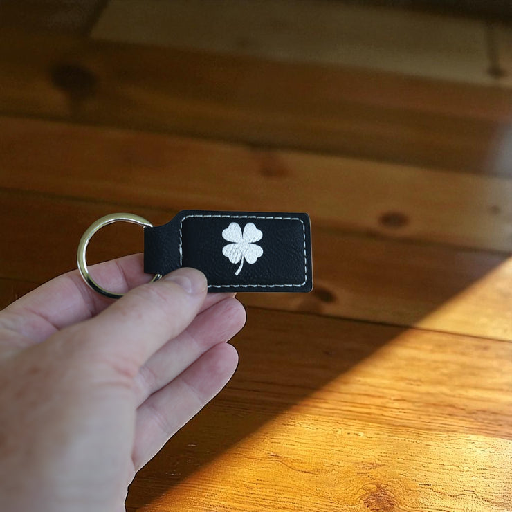 Keychain - Rectangle - 4 Leaf Clover - Leather - Irish
