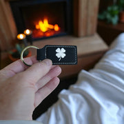 Keychain - Rectangle - 4 Leaf Clover - Leather - Irish