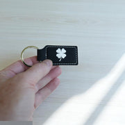 Keychain - Rectangle - 4 Leaf Clover - Leather - Irish