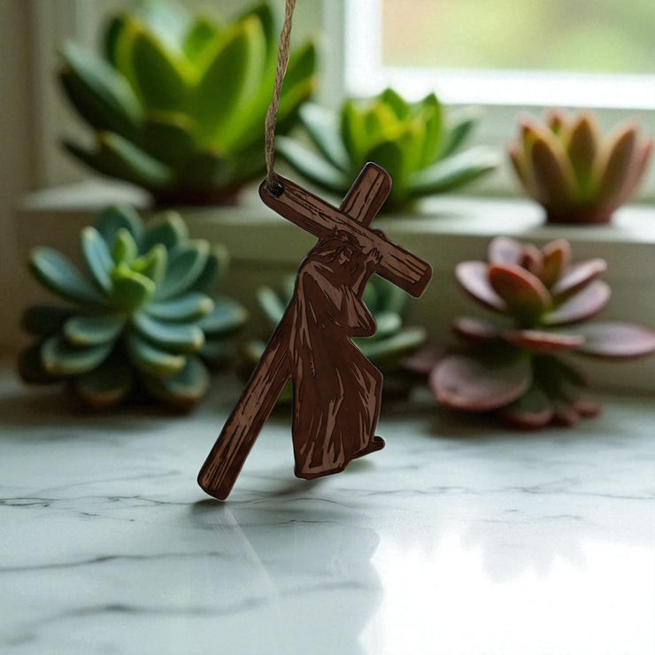 Jesus carrying cross - Cedar Ornament
