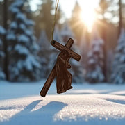 Jesus carrying cross - Cedar Ornament
