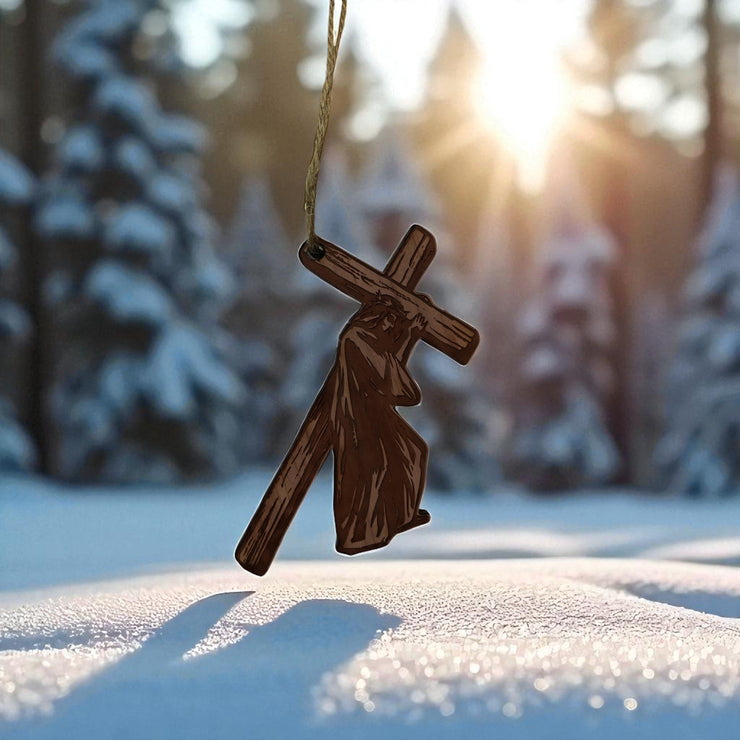 Jesus carrying cross - Cedar Ornament