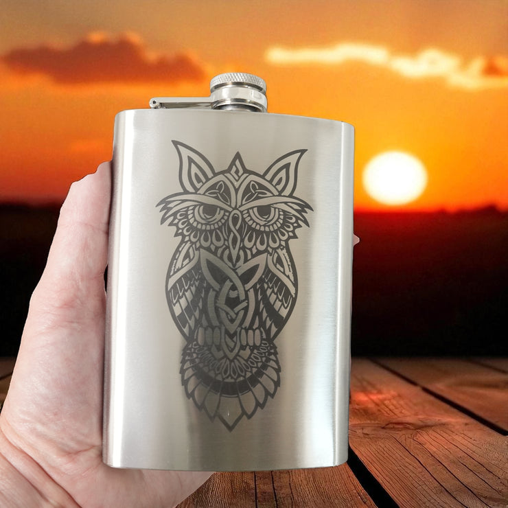 8oz Celtic Owl Stainless Steel Flask